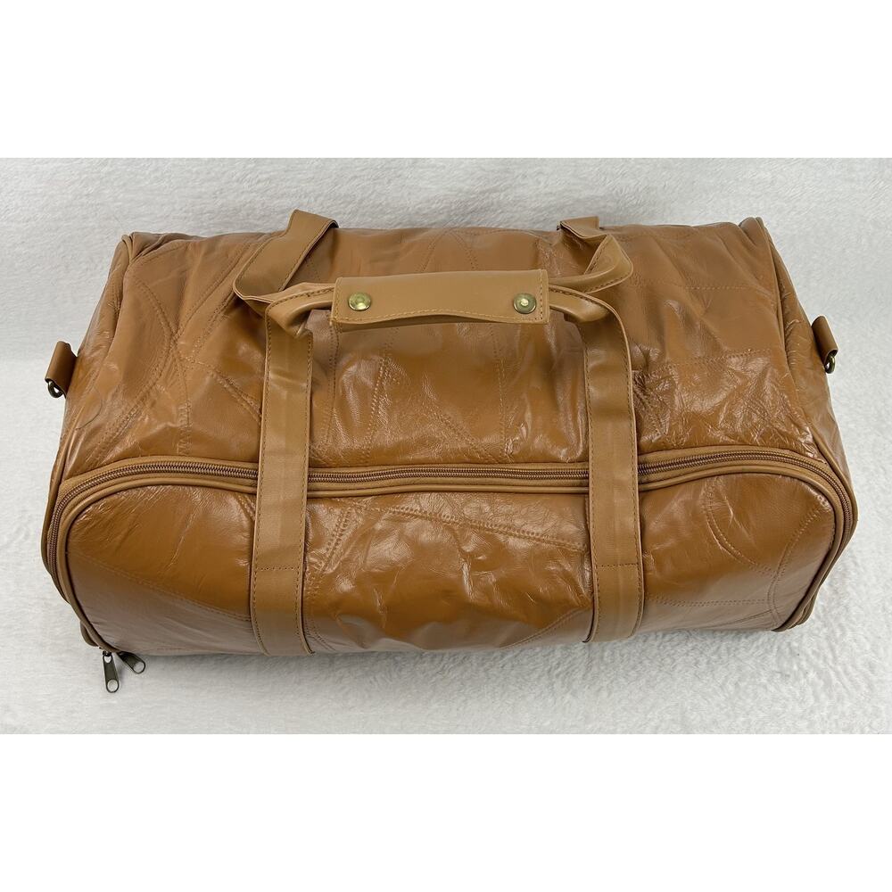 Vintage Style Brown Patchwork Leather Look Duffel Bag Travel Gym Carry-On